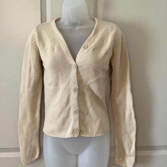 Willi smith Cardigan Women's Size Small 100% cotton V neck Cream Knit Button up - Picture 1 of 11